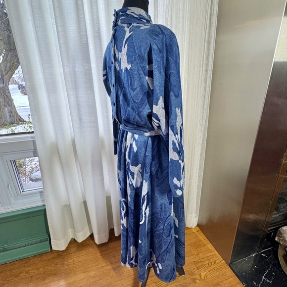 Vintage 80s dress, navy, blue, silver, grey, batwing sleeves, with belt, 8 (M) - Picture 7 of 14